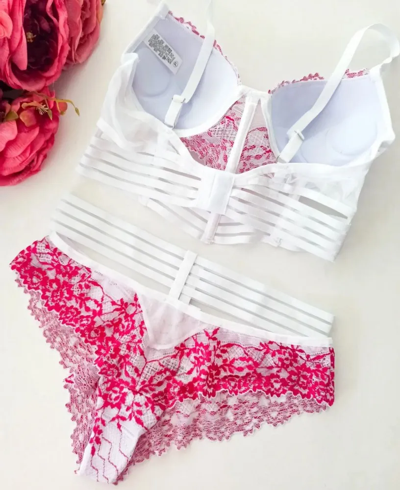 CONJUNTO BARBATANA STEFANI  - Branco c/ pink - Detalhe