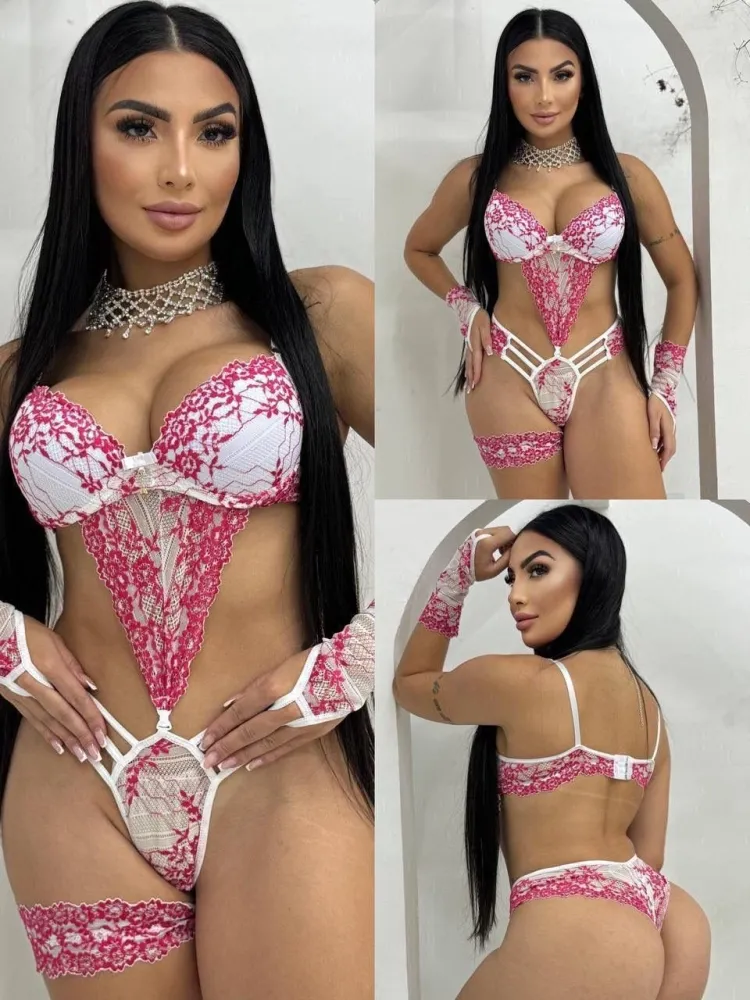 BODY SENSUAL EMANUELLA - rendas bicolor (acompanha perneira + luvinha) 2