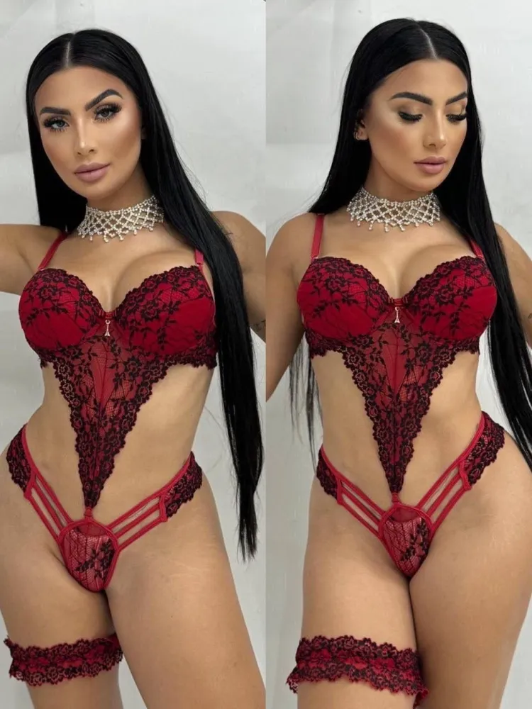 BODY SENSUAL EMANUELLA  - rendas bicolor (acompanha perneira + luvinha)