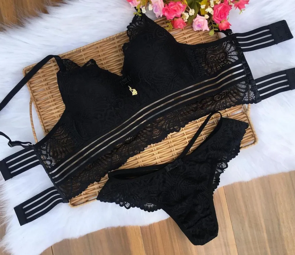 CONJUNTO SENSUAL FLÁVIA ULTRA LUXO  - Preto (rendas variadas)