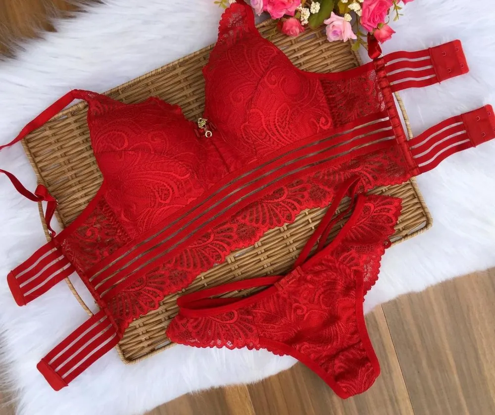 CONJUNTO SENSUAL FLÁVIA ULTRA LUXO  - Vermelho (rendas variadas)