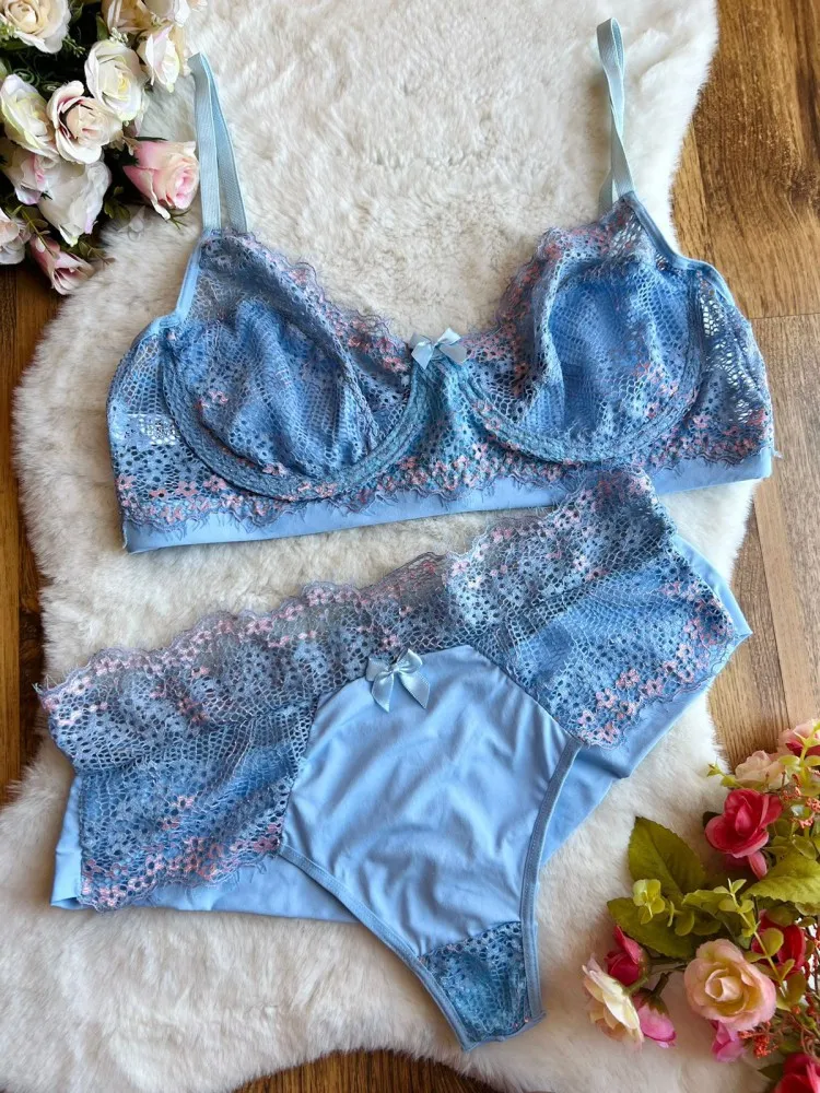 CONJUNTO PLUS SIZE S/ BOJO BICOLOR COM ARO  - Azul bb