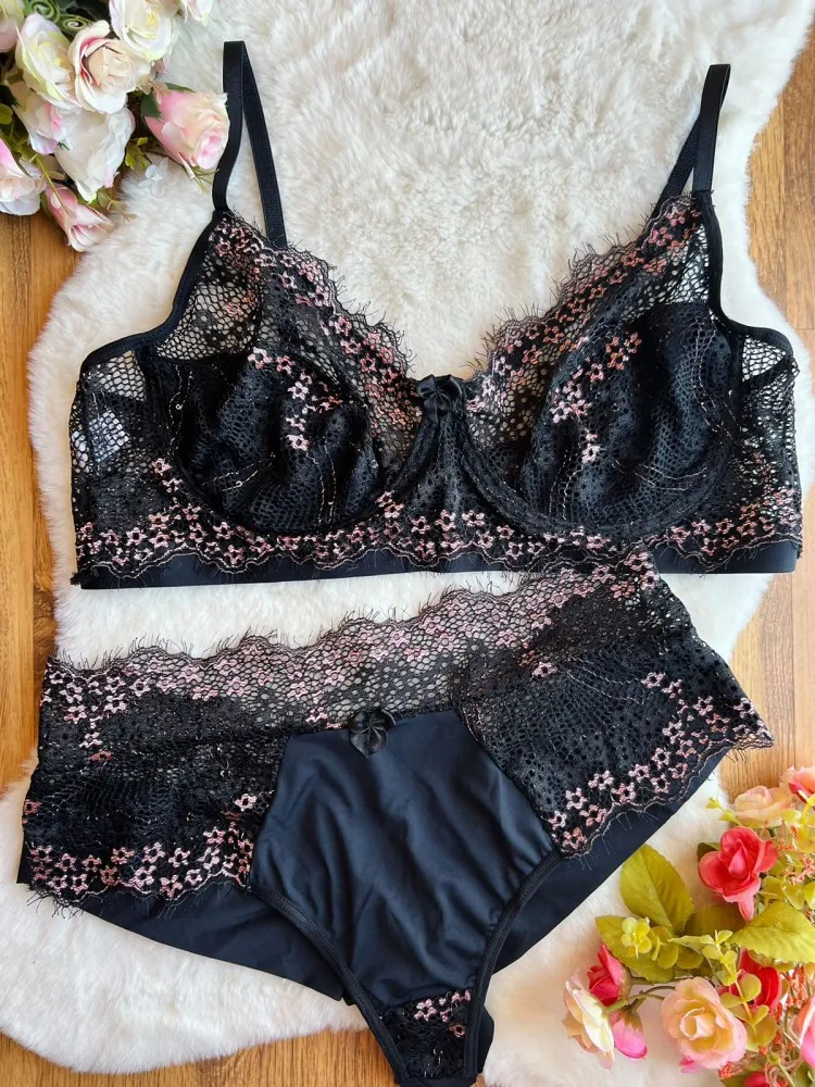 CONJUNTO PLUS SIZE S/BOJO BICOLOR COM ARO  - Preto