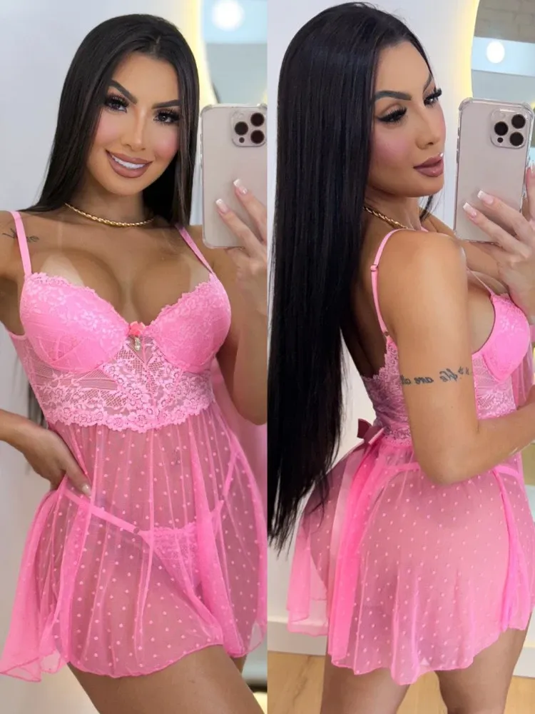 CAMISOLA C/BOJO TUANE + CALCINHA - ROSA PANTERA  (rendas variadas) MODELO SEXY BEM CURTINHA 5