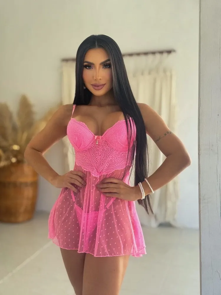 CAMISOLA C/BOJO TUANE + CALCINHA - ROSA PANTERA (rendas variadas) MODELO SEXY BEM CURTINHA 2
