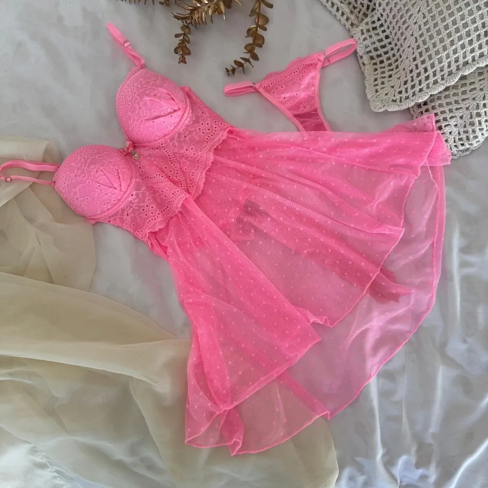 CAMISOLA C/BOJO TUANE + CALCINHA - ROSA PANTERA  (rendas variadas) MODELO SEXY BEM CURTINHA 4
