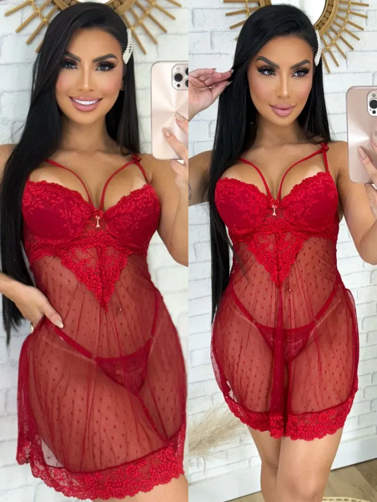 CAMISOLA C/BOJO STRAPPY CELINA  - VERMELHO (rendas variadas)