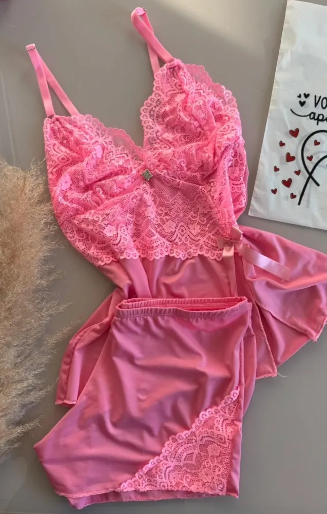 BABY DOLL MICROFIBRA LACINHO - ROSA PANTERA (rendas variadas) 0