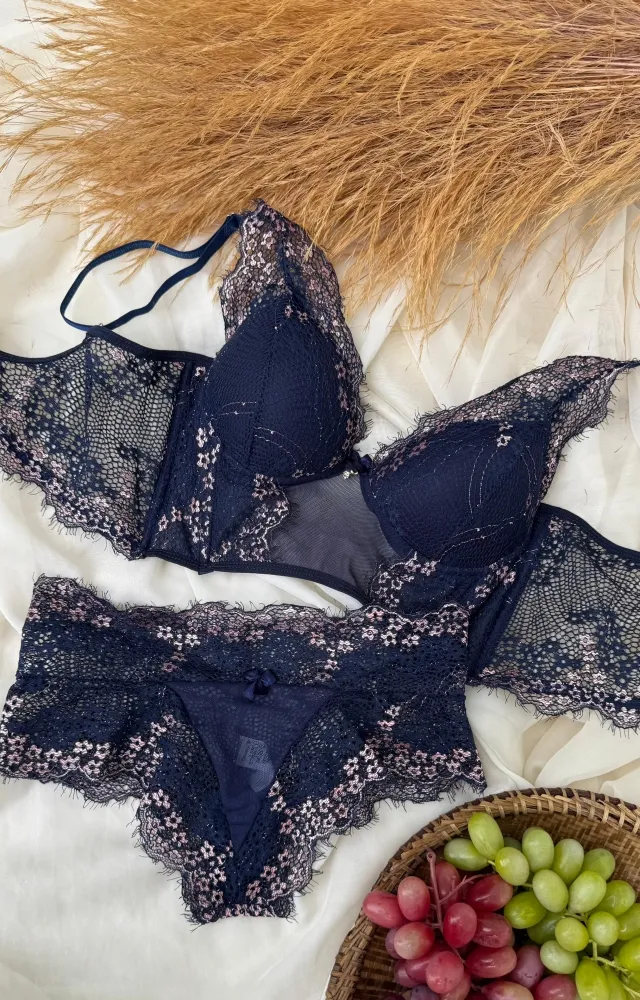 CONJUNTO CROPPED TULE CHARLOTE  - Marinho c/rose