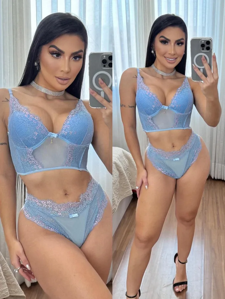 CONJUNTO CROPPED TULE CHARLOTTE  - Azul bb