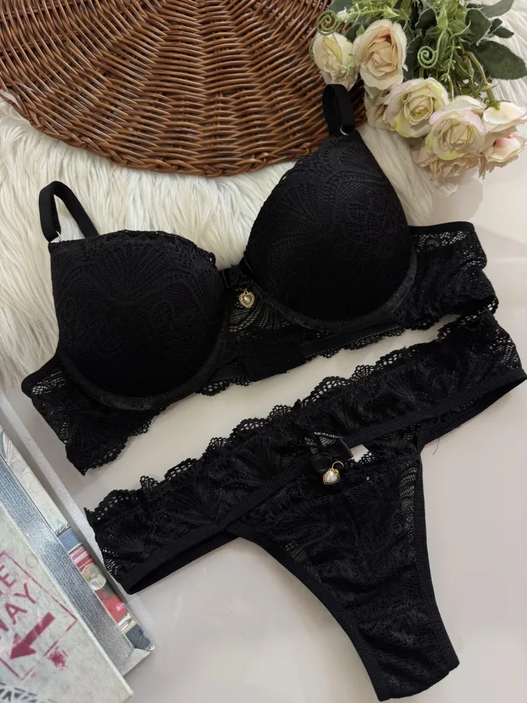 CONJUNTO ULTRA LUXO ROSE - Preto (rendas variadas) 0