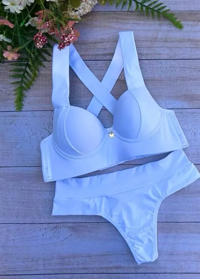 CONJUNTO MICROFIBRA ALÇA TRANÇADA  - BRANCO