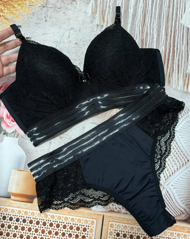 CONJUNTO C/ BOJO ULTRALUXO CATARINA  - Preto (rendas variadas)