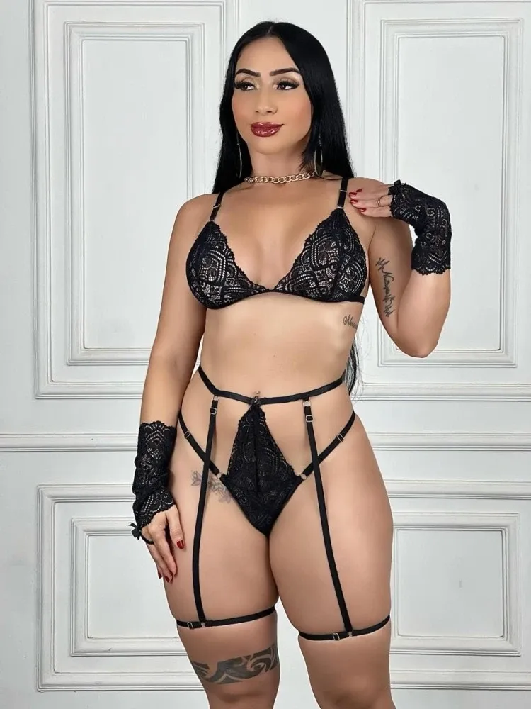 CONJUNTO S/BOJO + LUVINHA PARIS  - PRETO (TAMANHO UNICO)