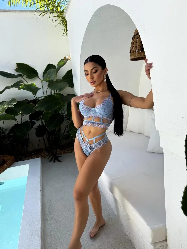 CONJUNTO S/BOJO GISELE  - Azul bb c/rose - Detalhe