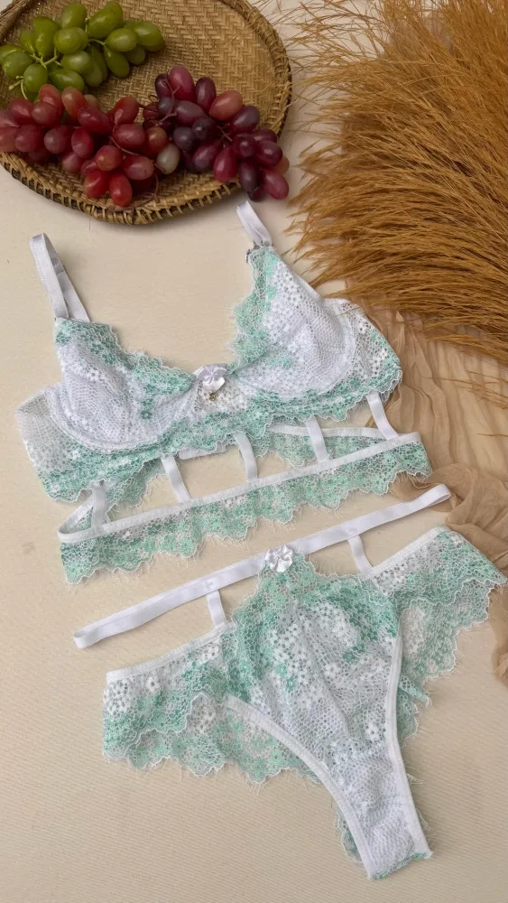 CONJUNTO S/BOJO GISELE  - BRANCO C/VERDE