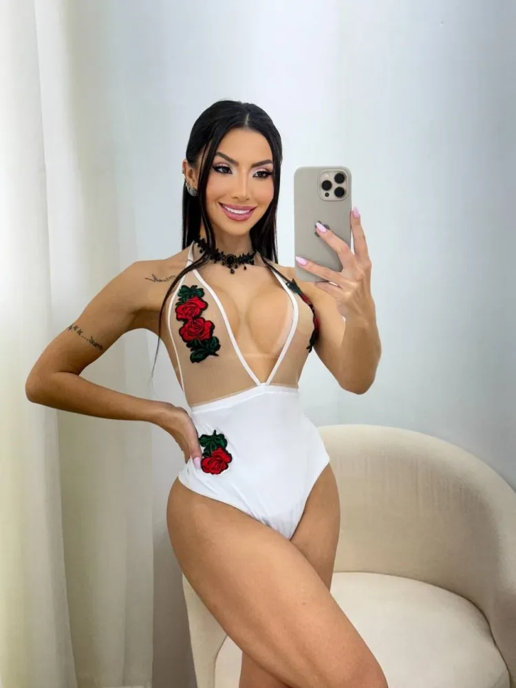 BODY TULE CHERRY - com apliques em tule bordado