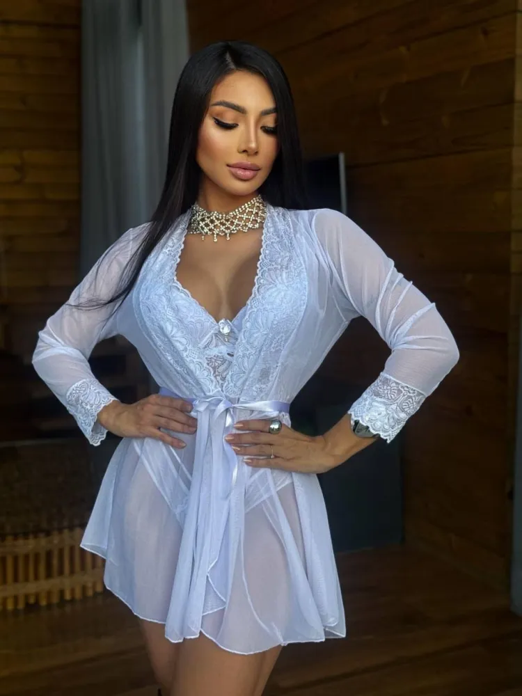 KIT ROBE TULE DEBORA +CONJUNTO C/ BOJO ISIS - Branco (rendas variadas) 0