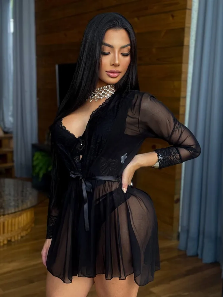 KIT ROBE TULE DEBORA +CONJUNTO C/ BOJO ISIS - Preto 1